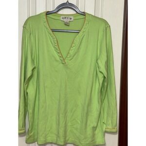 ORVIS‎ Women's Medium Green Long Sleeve V Neck T-Shirt Casual Comfy Top